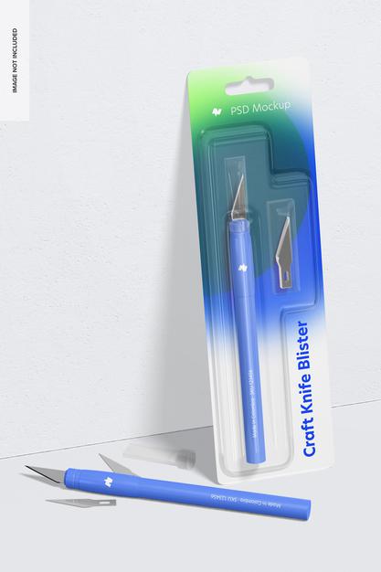 Craft Knife Blister Mockup, Leaned Psd