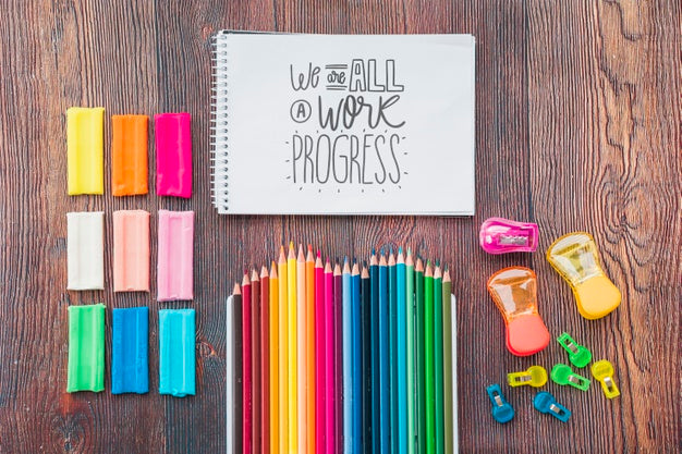 Crafting Tools On Table And Notebook Psd