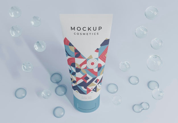 Cream Container And Bubbles High Angle Psd