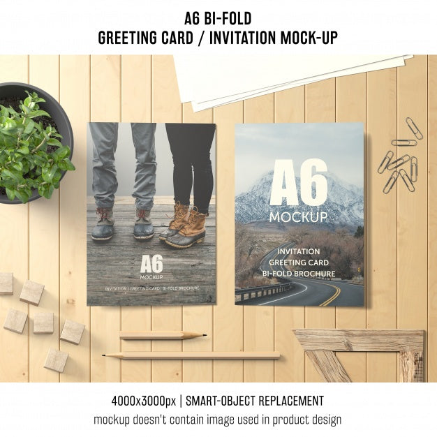 Creative A6 Bi-Fold Greeting Card Mockup Psd