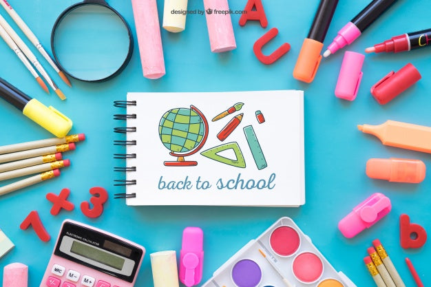 Creative Back To School Composition With Horizontal Notepad Psd
