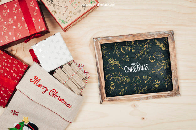Creative Blackboard Mockup With Christmtas Design Psd