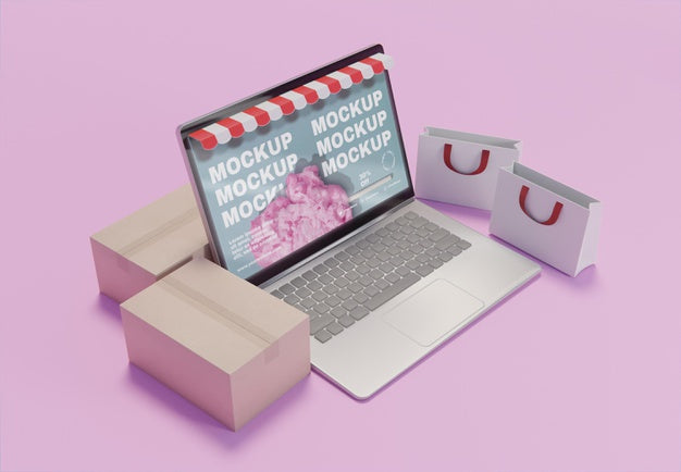 Creative Business Arrangement With Laptop Mock-Up Psd