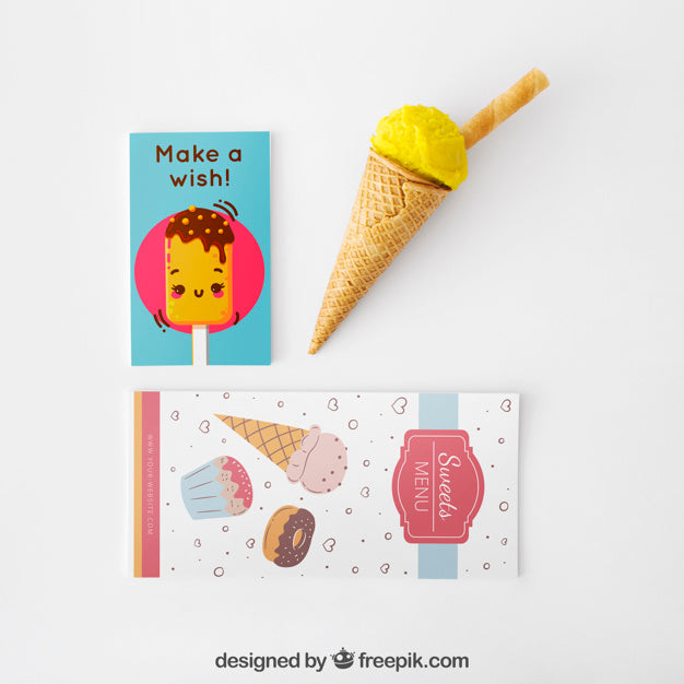 Creative Ice Cream Mockup With Stationery Concept Psd