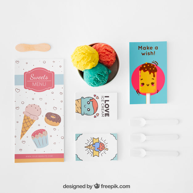 Creative Ice Cream Mockup With Stationery Concept Psd