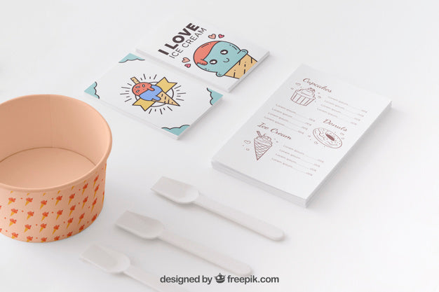 Creative Ice Cream Mockup With Stationery Concept Psd