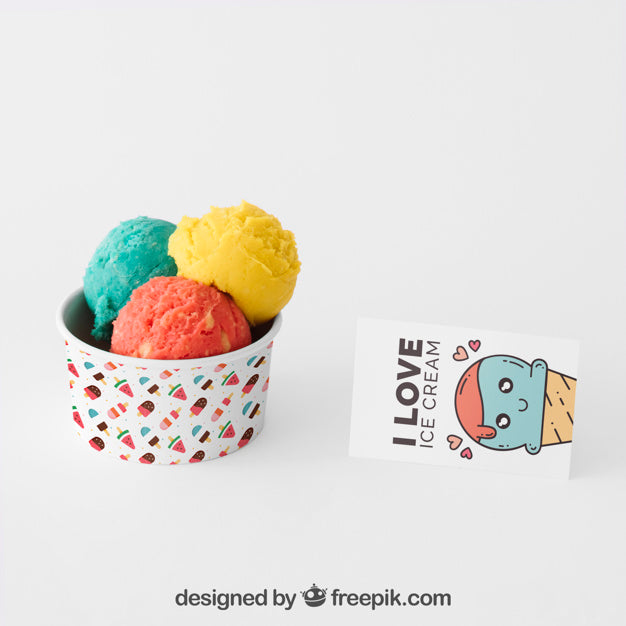 Creative Ice Cream Mockup With Stationery Concept Psd