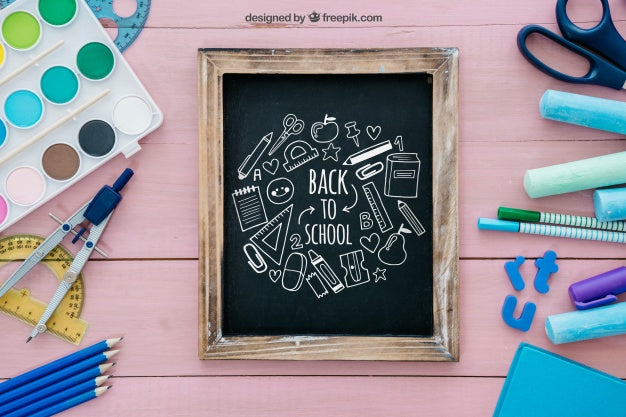 Creative Pink Back To School Composition With Slate Psd