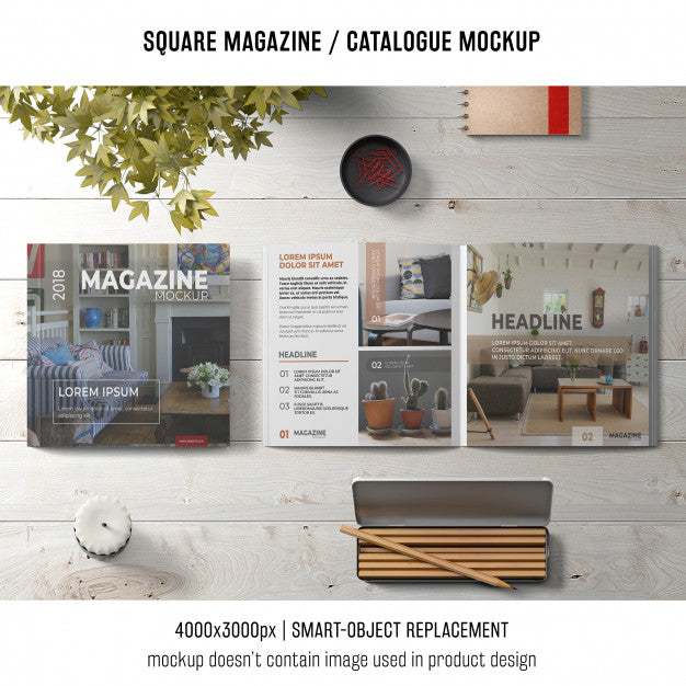 Creative Still Life Of Square Magazine Or Catalogue Mockup Psd