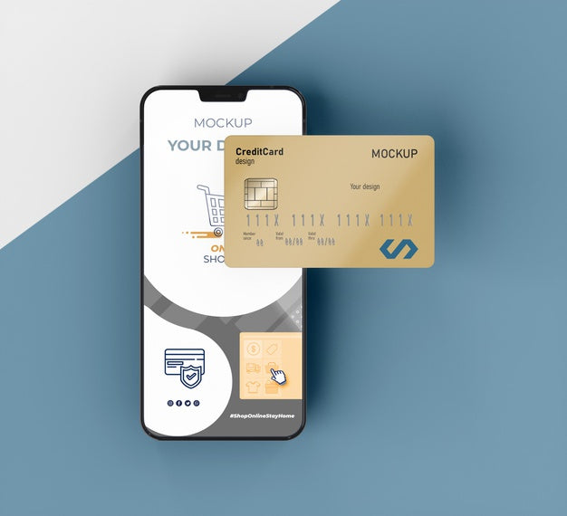 Credit Card Mock Up With Mobile Psd