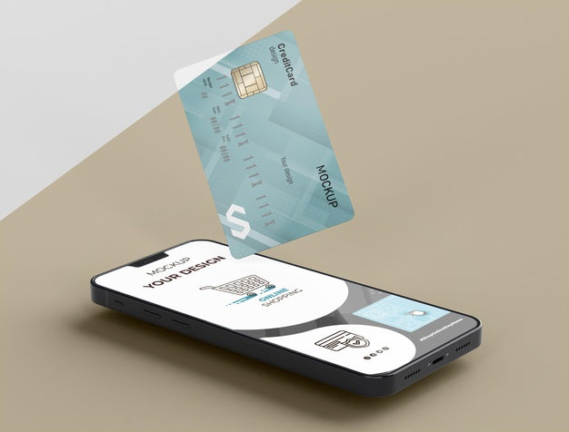 Credit Card Mock Up With Mobile Psd
