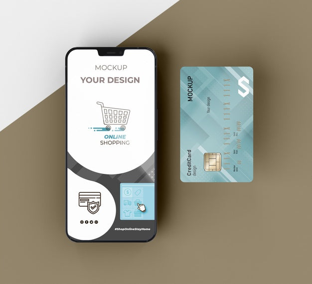 Credit Card Mock Up With Mobile Psd