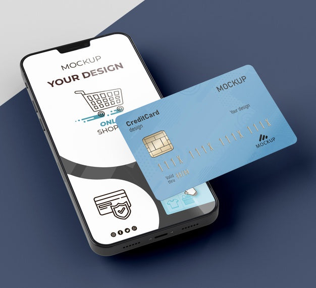 Credit Card Mock Up With Mobile Psd