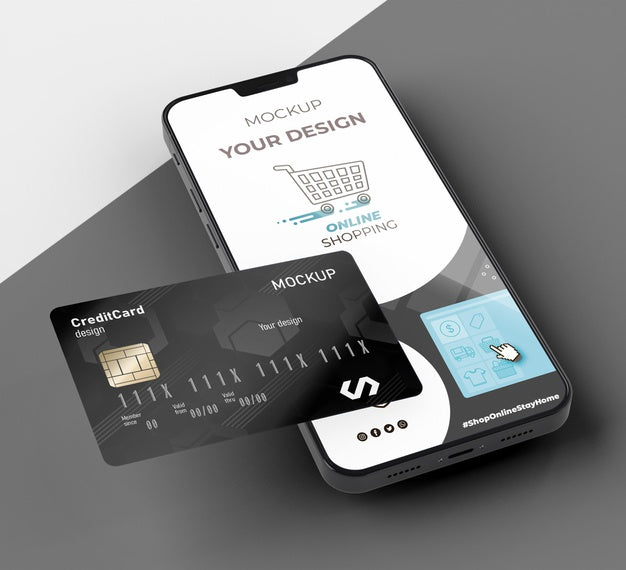Credit Card Mock Up With Mobile Psd