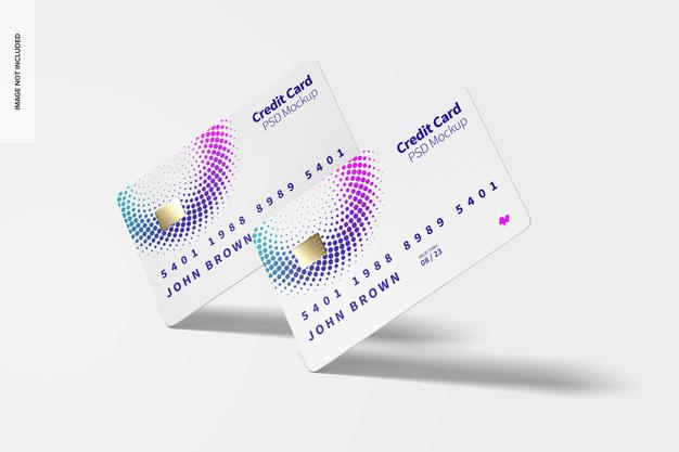 Credit Cards Mockup, Falling Psd