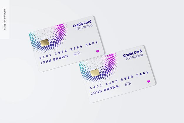 Credit Cards Mockup, Top View Psd