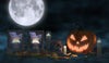 Creepy Halloween Arrangement With Movie Posters And Scary Pumpkin Psd