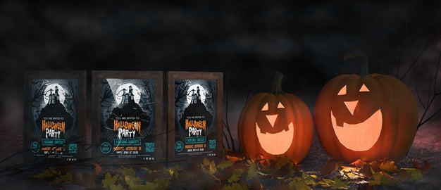 Creepy Halloween Arrangement With Movie Posters Psd