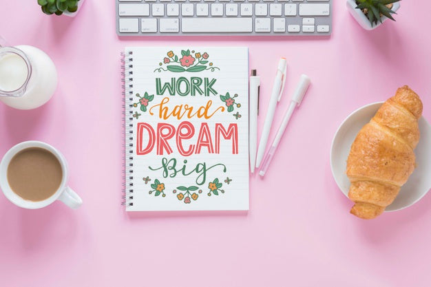 Croissant Coffee And Notebook Mock-Up Psd