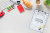 Croissant Coffee Desk Stuff And Notebook Mock-Up Psd