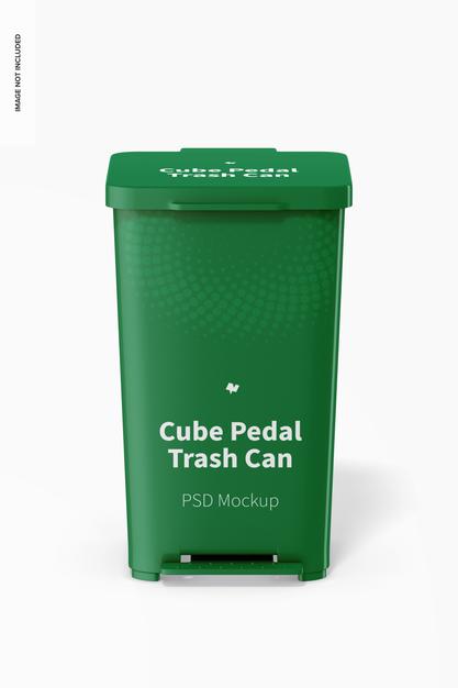 Cube Pedal Trash Can Mockup Psd