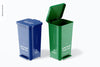Cube Pedal Trash Cans Mockup, Opened And Closed Psd