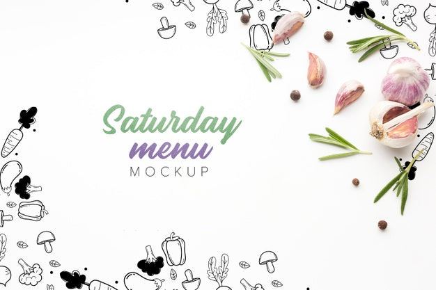 Culinary Saturday Menu With Garlic Mock-Up Psd
