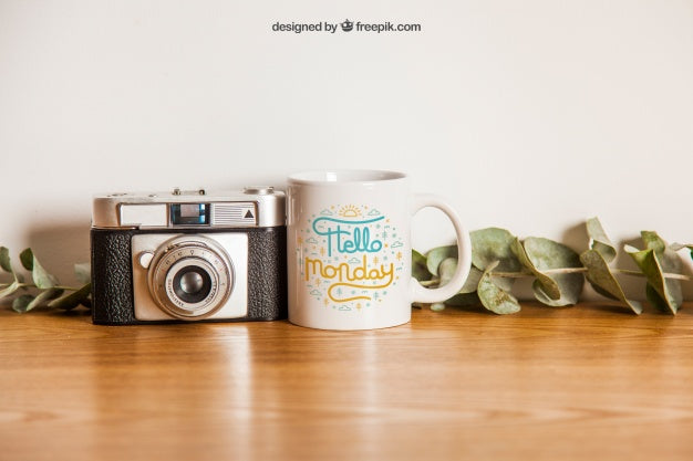 Cup Mockup And Camera Psd
