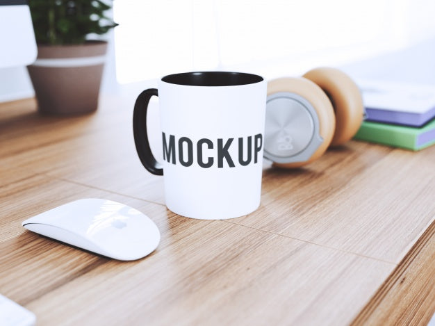 Cup On Desk Mock Up Psd