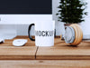 Cup On Wooden Desk Mock Up Psd