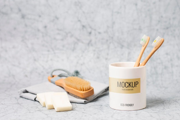 Cup With Ecological Tooth Brushes Psd