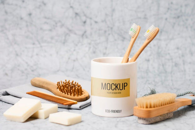 Cup With Ecological Tooth Brushes Psd