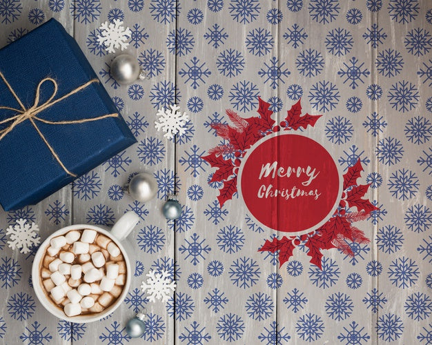 Cup With Hot Marshmellow And Gift Beside Psd