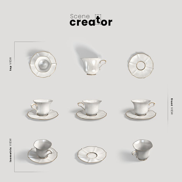 Cup With Plate View Of Spring Scene Creator Psd