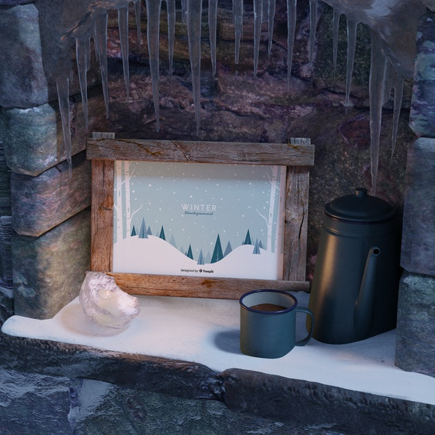 Cup With Tea Beside Winter Frame Psd