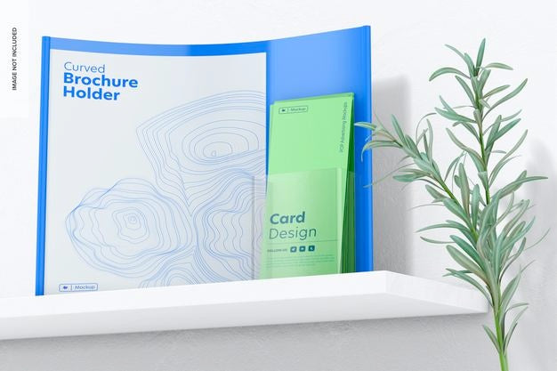 Curved Brochure Holder Mockup, Low Angle View Psd