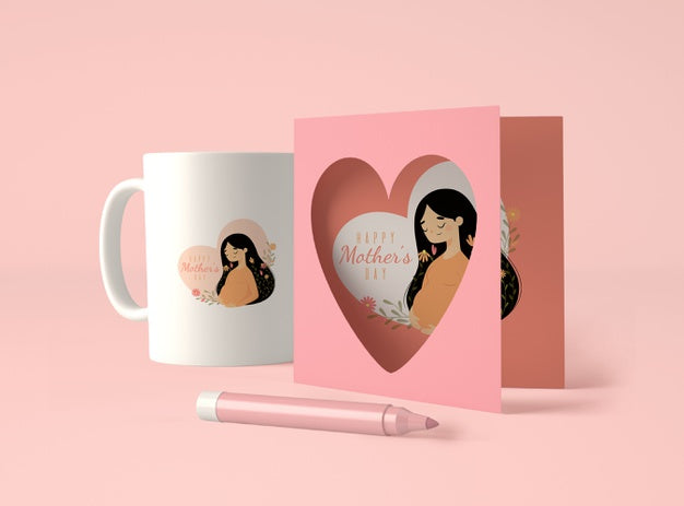 Cute Assortment For Mother'S Day With Card Mock-Up Psd