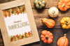 Cute Autumn Pumpkins With Happy Thanksgiving Mock-Up Psd