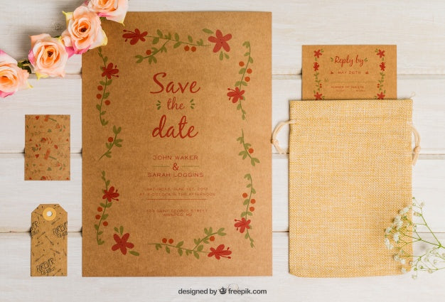 Cute Cardboard Wedding Set Psd