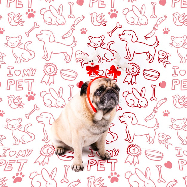 Cute Dog With Red Coronet Mock-Up Psd