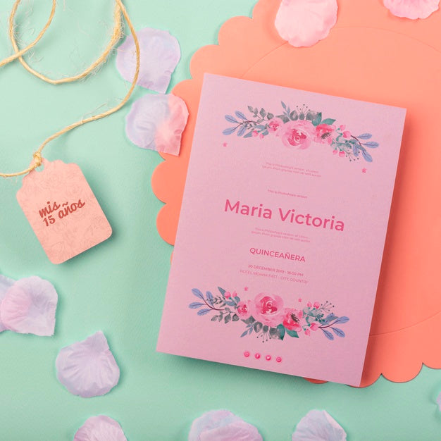 Cute Fifteen Birthday Invitation And Petals Psd
