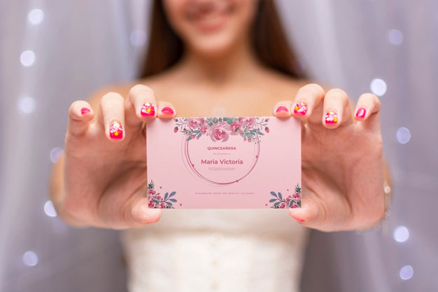 Cute Girl Celebrating Her Sweet Fifteen Invitation Card Psd