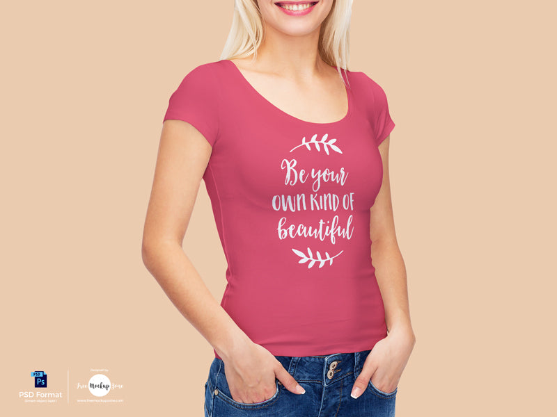 Cute Girl Wearing T-Shirt Psd Mockup