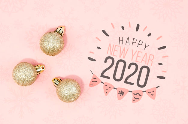 Cute Happy New Year 2020 Lettering ]N Pink Shades Psd