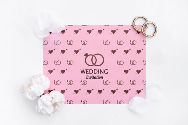 Cute Wedding Invitation With Rings Psd