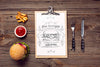 Cutlery And Burger With Fries Menu On Wooden Background Psd