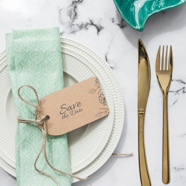 Cutlery Mockup With Save The Date Concept Psd