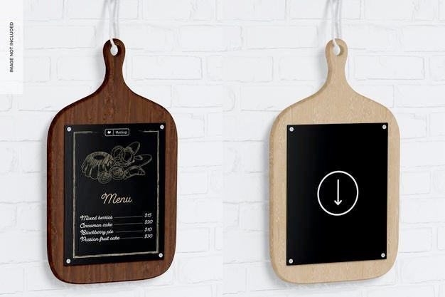Cutting Board Menu Mockup, Hanging Psd