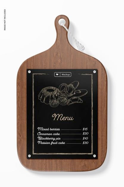 Cutting Board Menu Mockup, Top View Psd