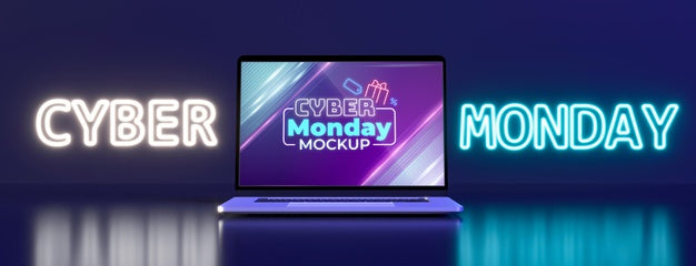 Cyber Monday Arrangement With New Laptop Mock-Up Psd